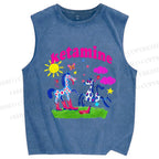 Unisex Heart Spotted Pony Printed Washed Tank Top