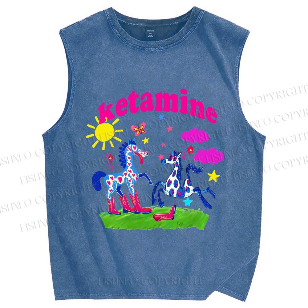 Unisex Heart Spotted Pony Printed Washed Tank Top