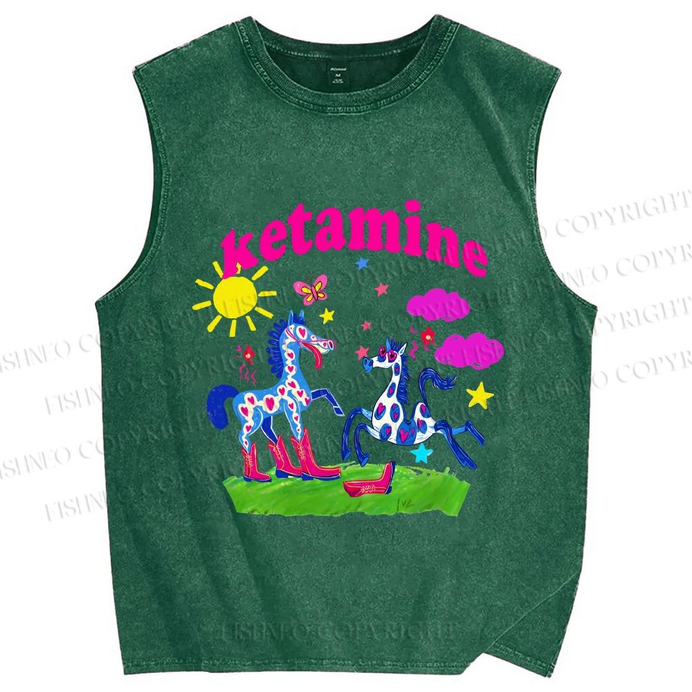Unisex Heart Spotted Pony Printed Washed Tank Top