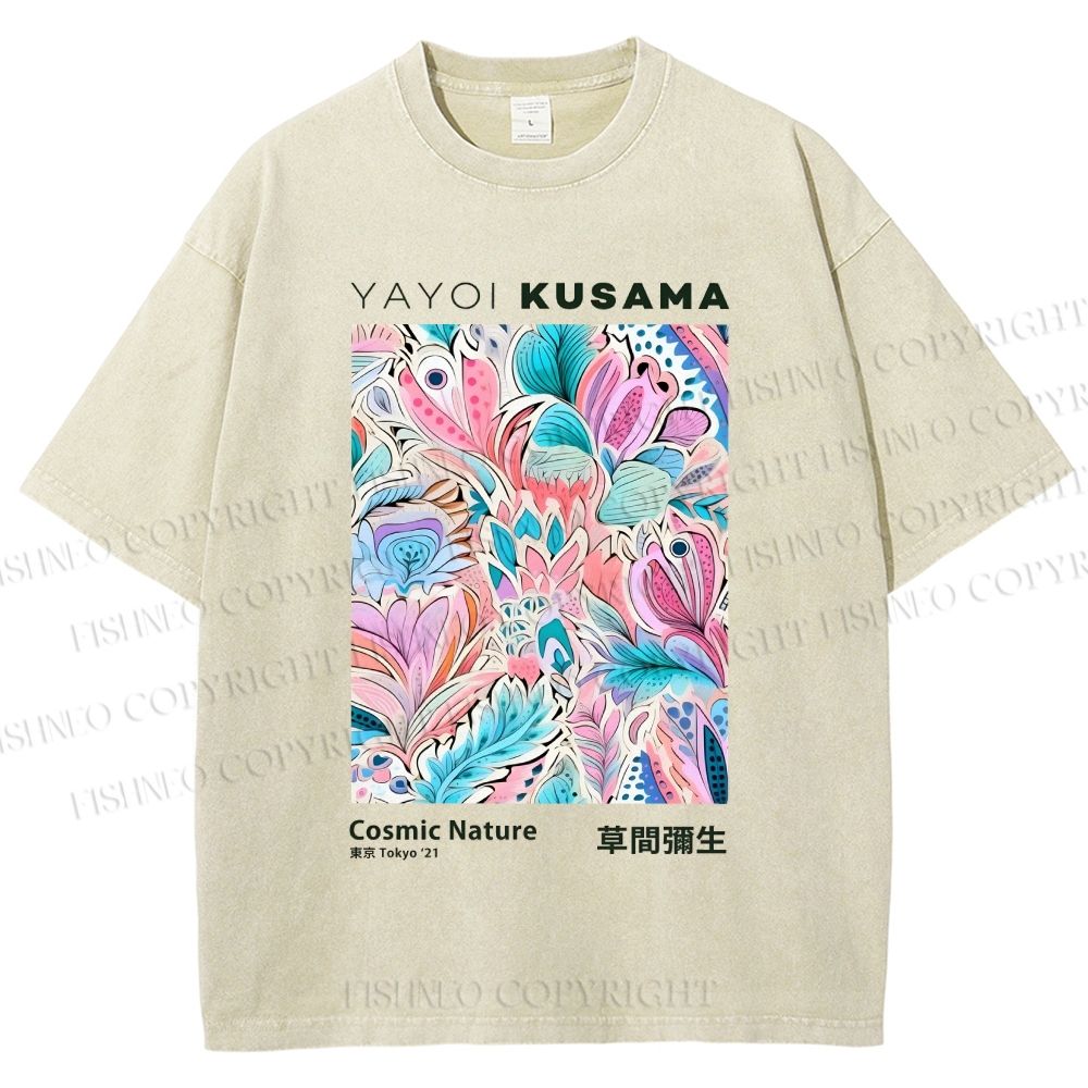 Unisex Yayoi Kusama Flowers Printed Washed Tee