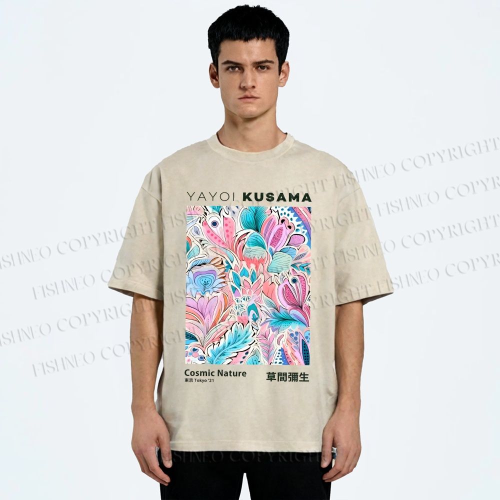 Unisex Yayoi Kusama Flowers Printed Washed Tee