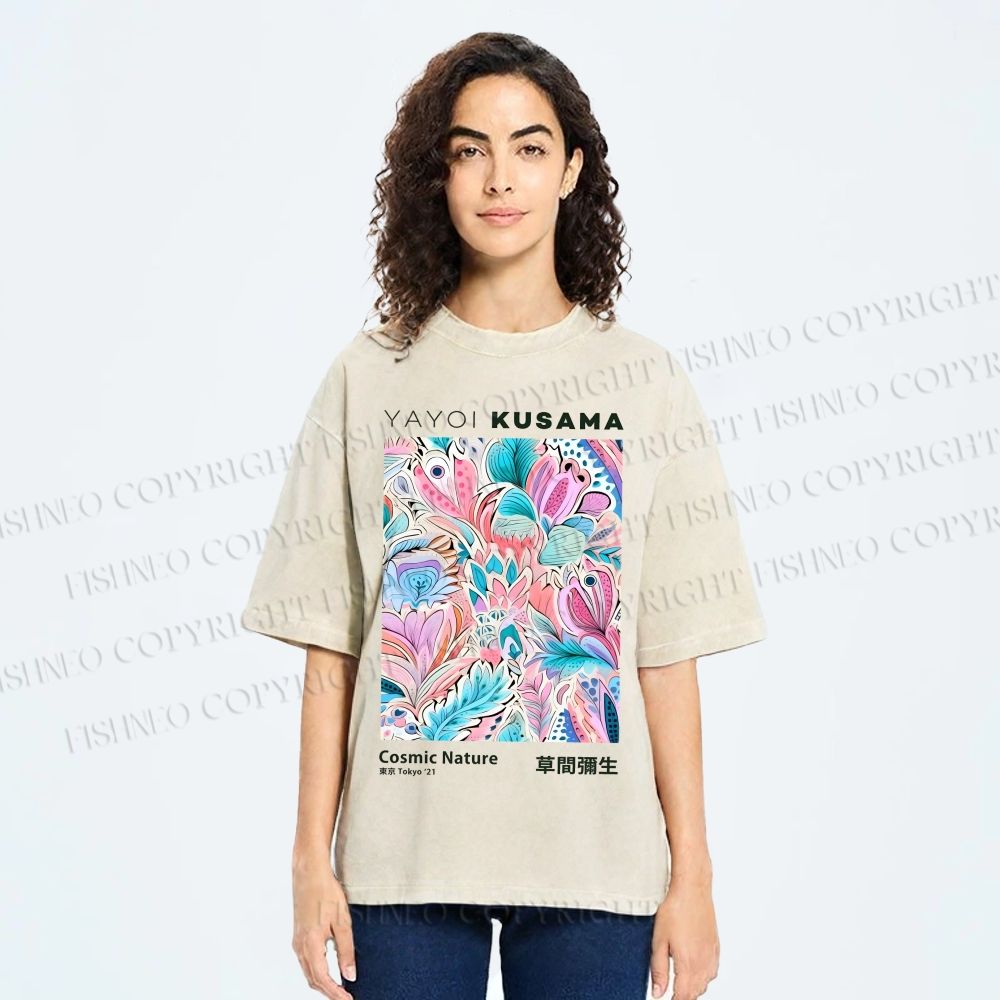 Unisex Yayoi Kusama Flowers Printed Washed Tee