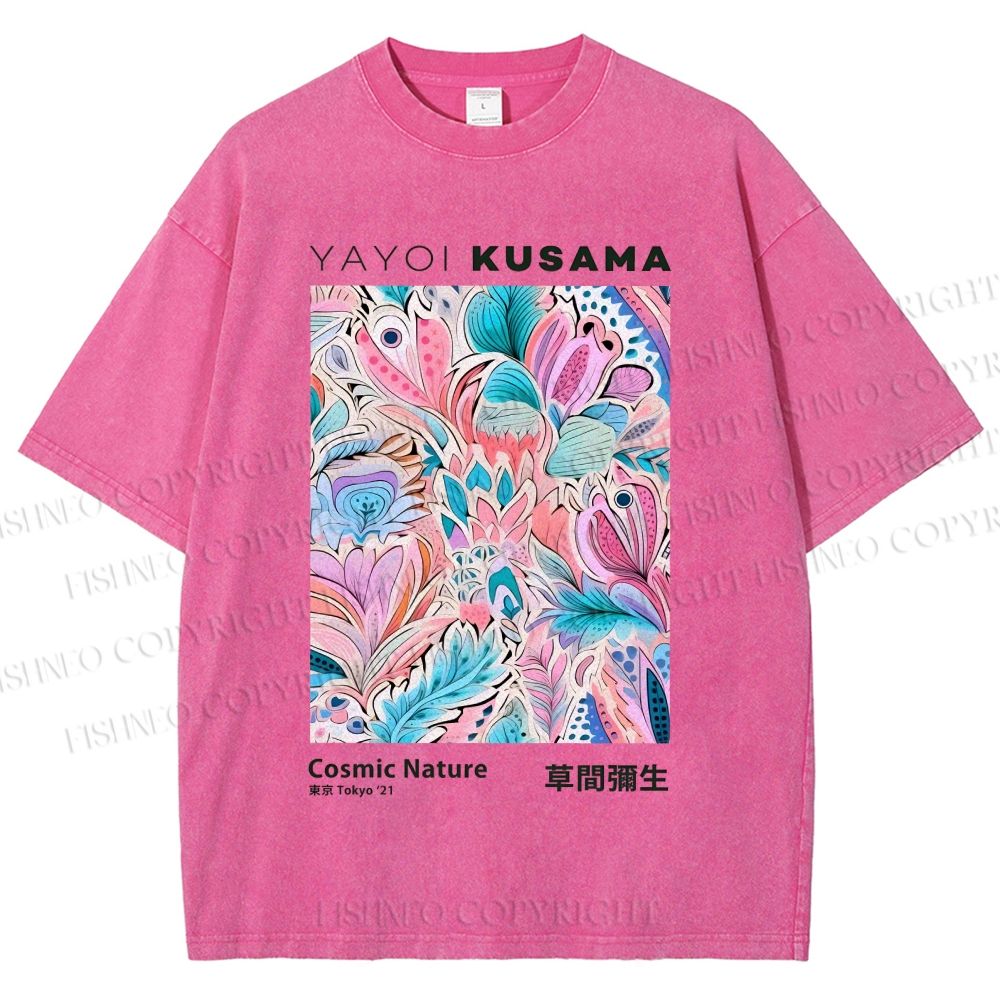 Unisex Yayoi Kusama Flowers Printed Washed Tee