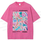 Unisex Yayoi Kusama Flowers Printed Washed Tee