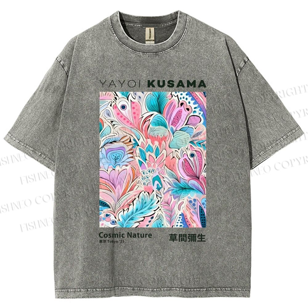 Unisex Yayoi Kusama Flowers Printed Washed Tee