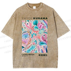 Unisex Yayoi Kusama Flowers Printed Washed Tee