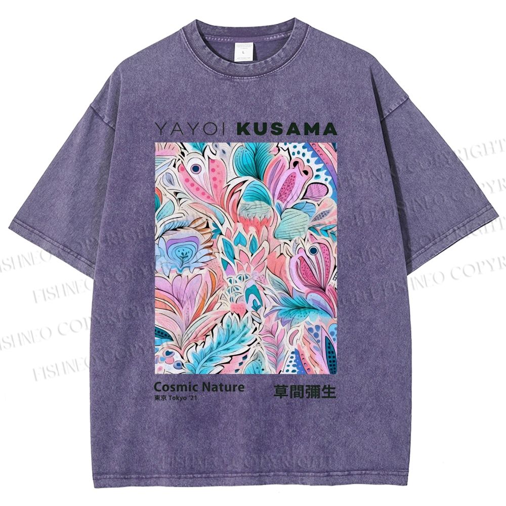 Unisex Yayoi Kusama Flowers Printed Washed Tee