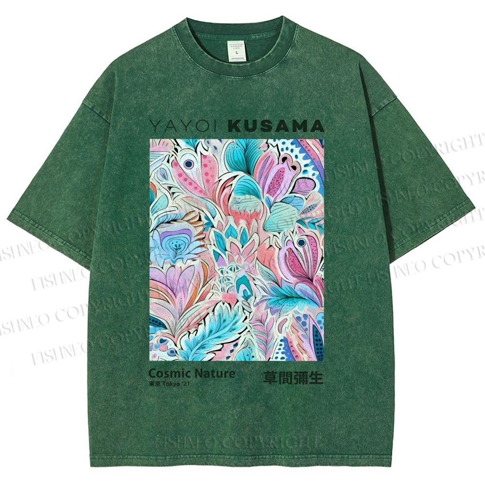 Unisex Yayoi Kusama Flowers Printed Washed Tee