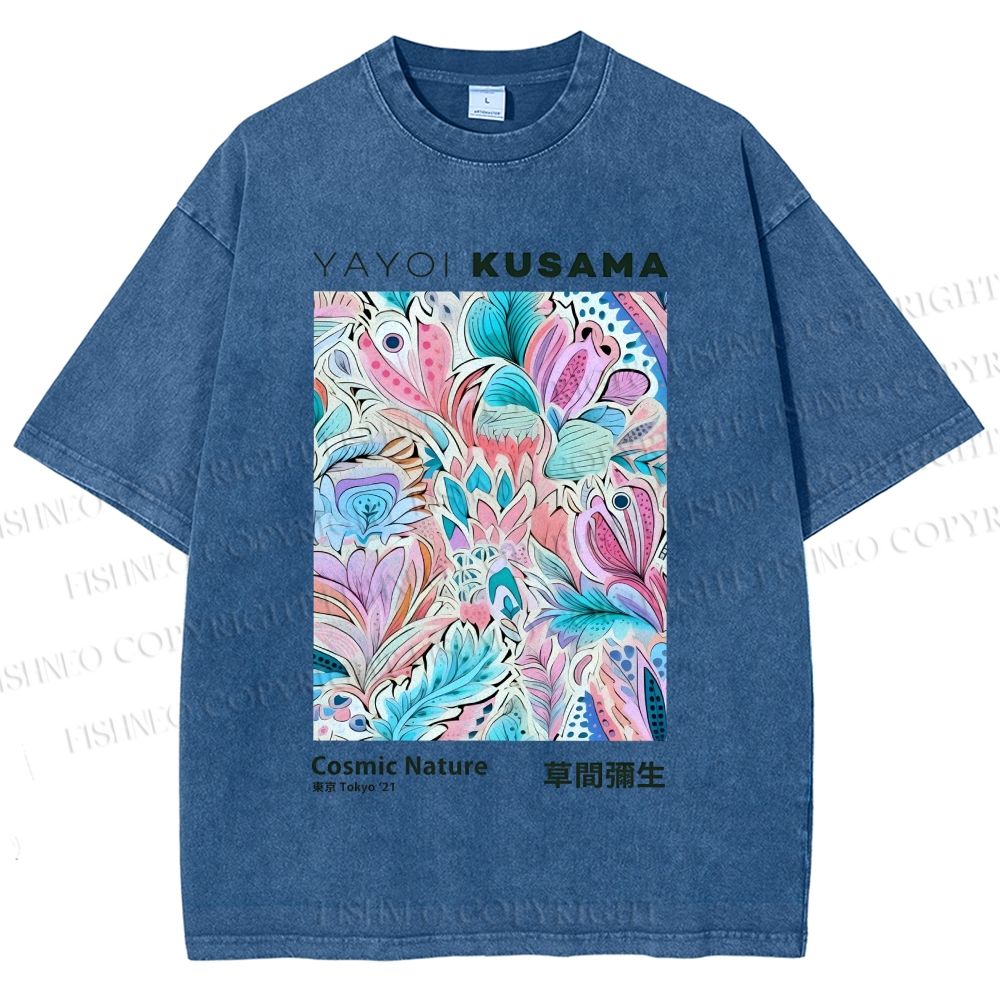 Unisex Yayoi Kusama Flowers Printed Washed Tee