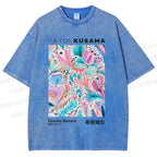 Unisex Yayoi Kusama Flowers Printed Washed Tee