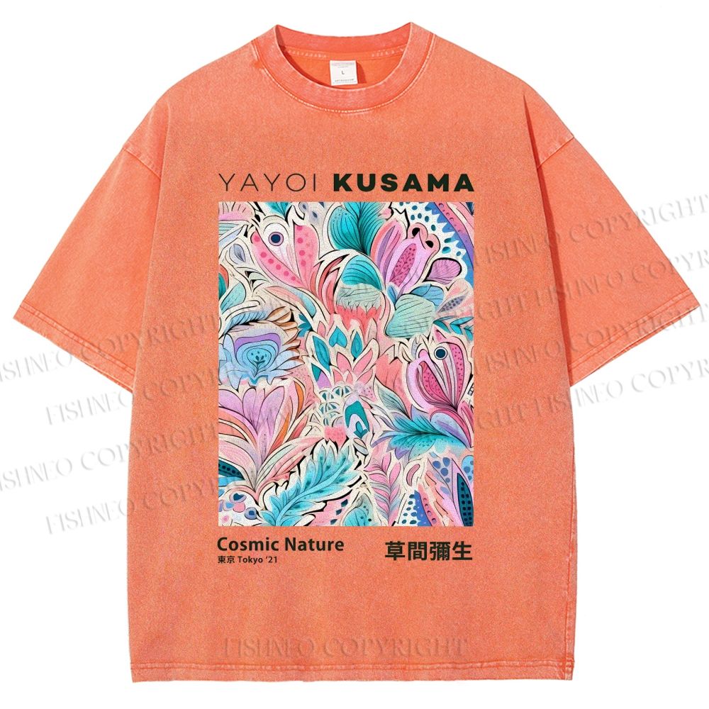 Unisex Yayoi Kusama Flowers Printed Washed Tee