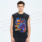 Unisex Art Color Octopus Printed Washed Tank Top
