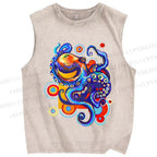 Unisex Art Color Octopus Printed Washed Tank Top