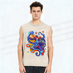 Unisex Art Color Octopus Printed Washed Tank Top