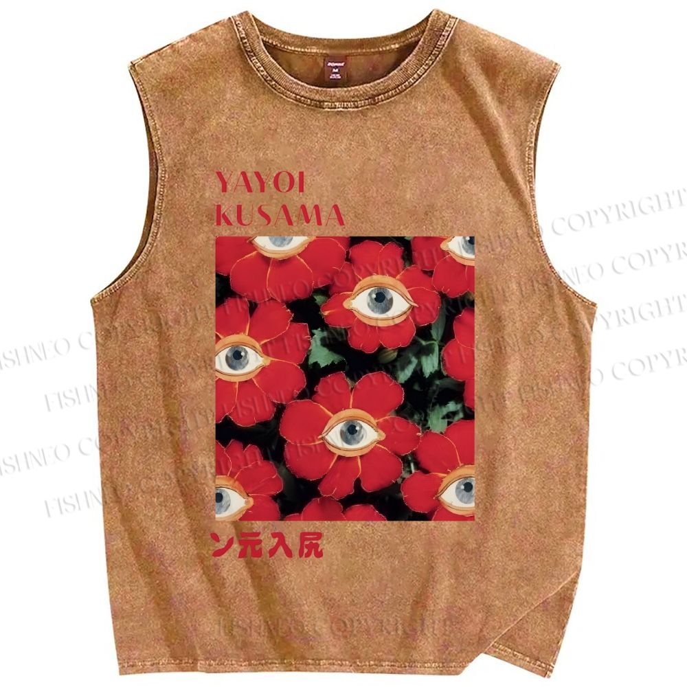 Unisex Yayoi Kusama Art Flower Eyes Printed Washed Tank Top