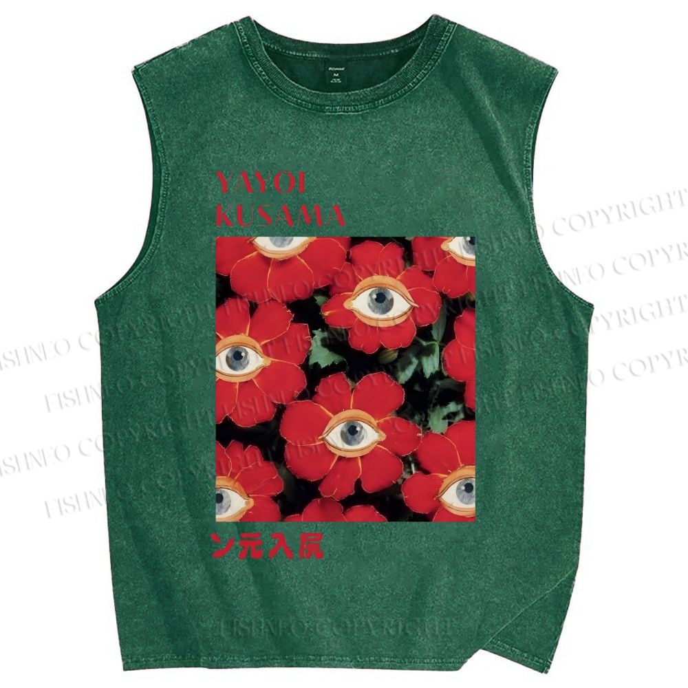 Unisex Yayoi Kusama Art Flower Eyes Printed Washed Tank Top