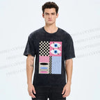 Unisex Geometric Patchwork Printed Washed Tee