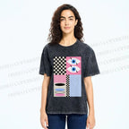 Unisex Geometric Patchwork Printed Washed Tee
