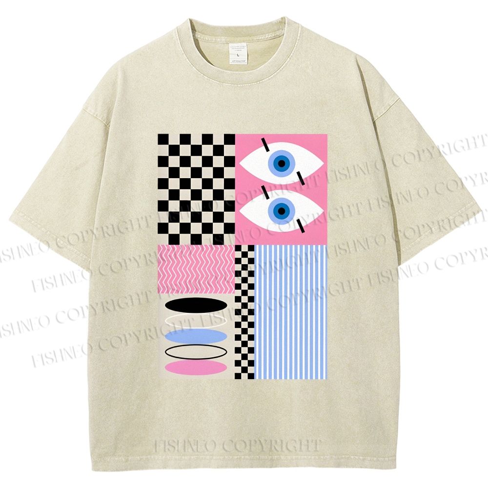 Unisex Geometric Patchwork Printed Washed Tee