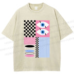 Unisex Geometric Patchwork Printed Washed Tee