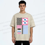 Unisex Geometric Patchwork Printed Washed Tee