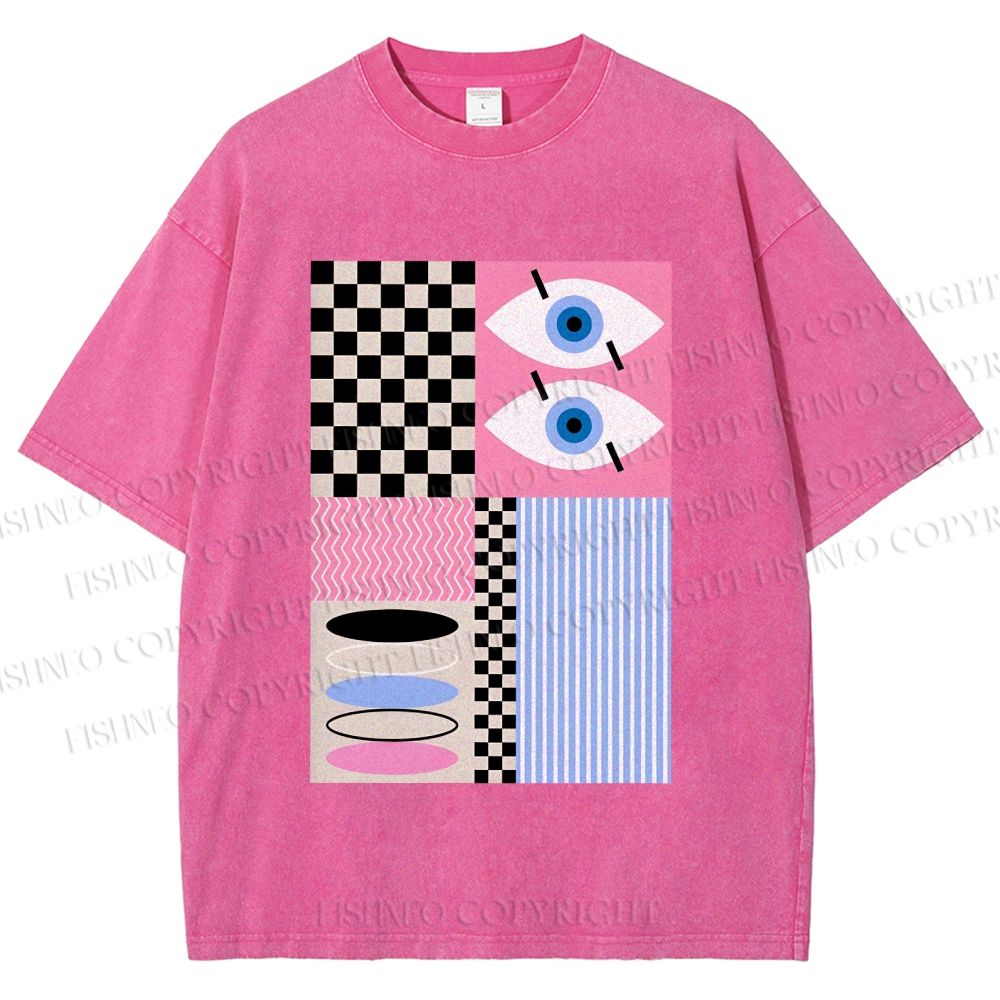 Unisex Geometric Patchwork Printed Washed Tee