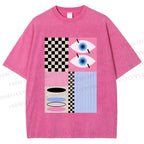 Unisex Geometric Patchwork Printed Washed Tee