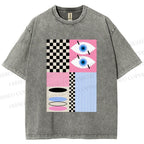 Unisex Geometric Patchwork Printed Washed Tee