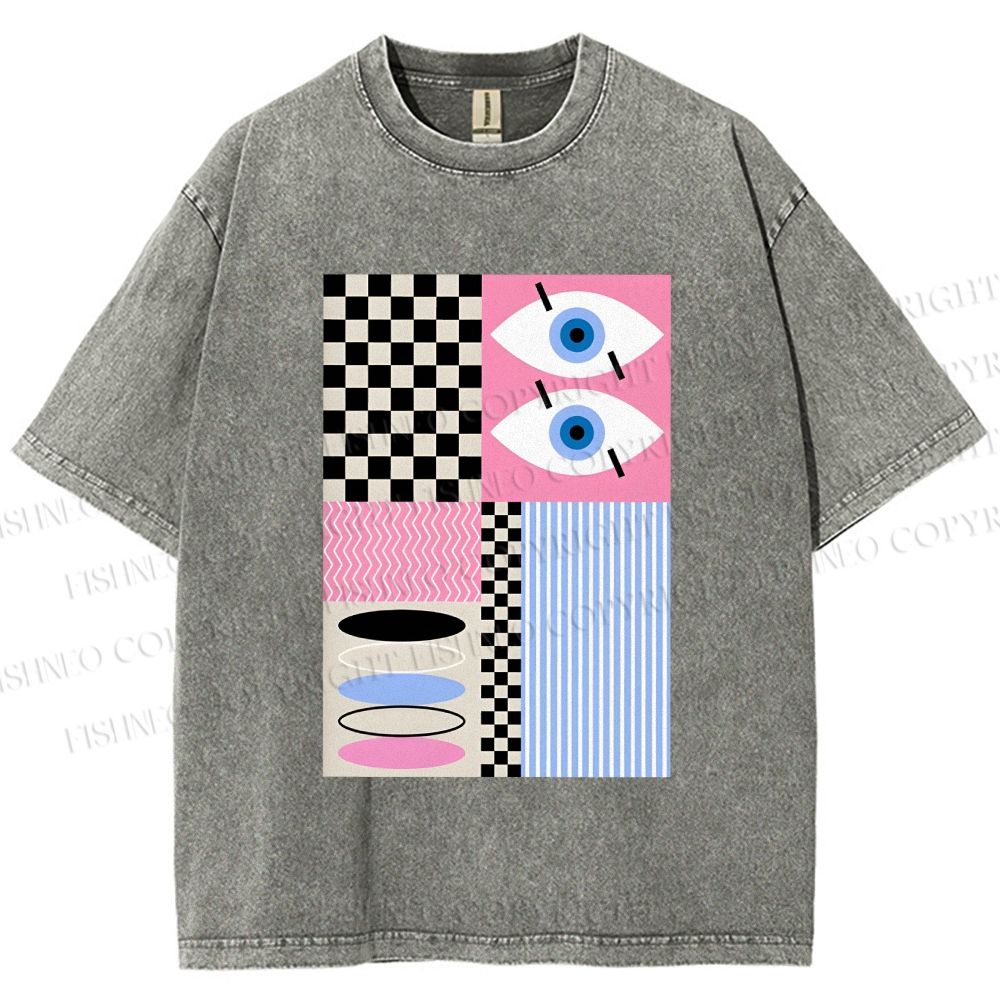 Unisex Geometric Patchwork Printed Washed Tee