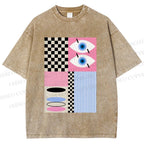 Unisex Geometric Patchwork Printed Washed Tee