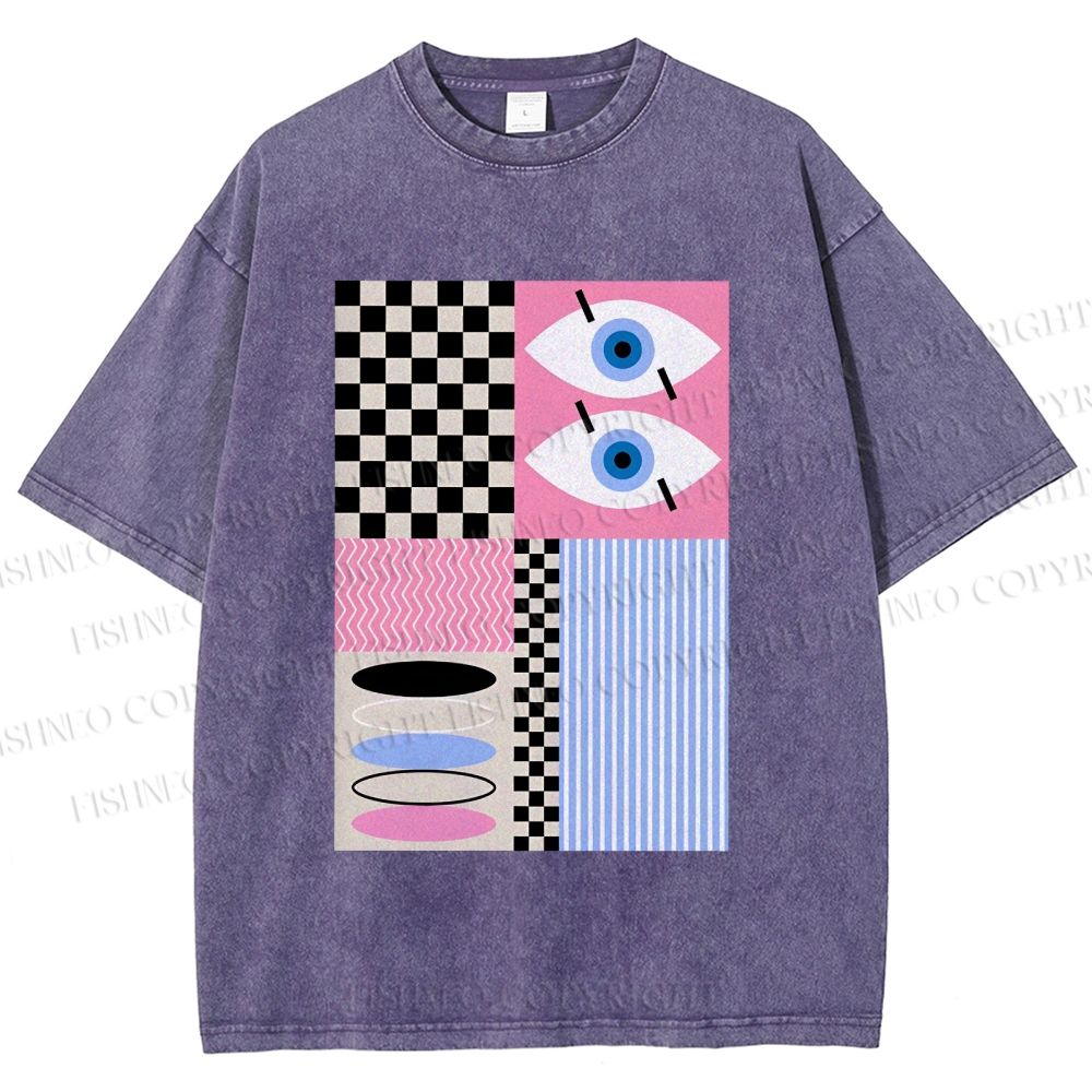 Unisex Geometric Patchwork Printed Washed Tee