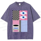 Unisex Geometric Patchwork Printed Washed Tee