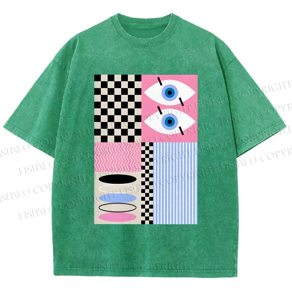 Unisex Geometric Patchwork Printed Washed Tee