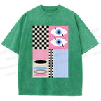Unisex Geometric Patchwork Printed Washed Tee