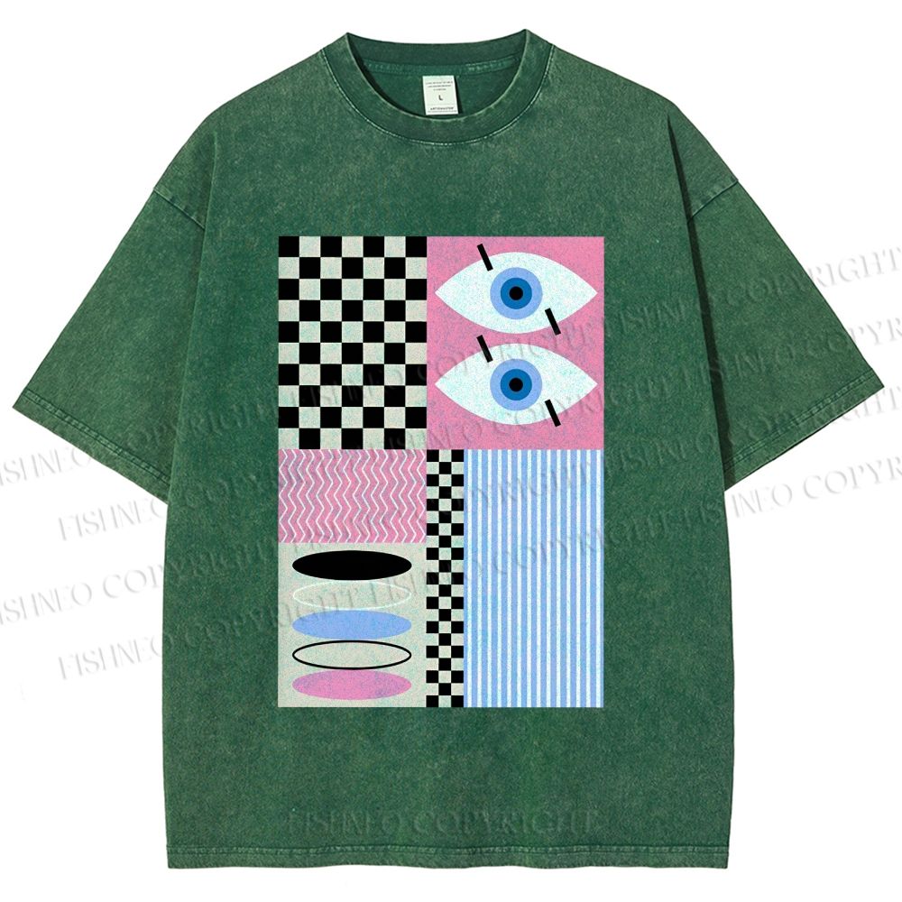 Unisex Geometric Patchwork Printed Washed Tee