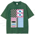 Unisex Geometric Patchwork Printed Washed Tee