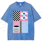 Unisex Geometric Patchwork Printed Washed Tee