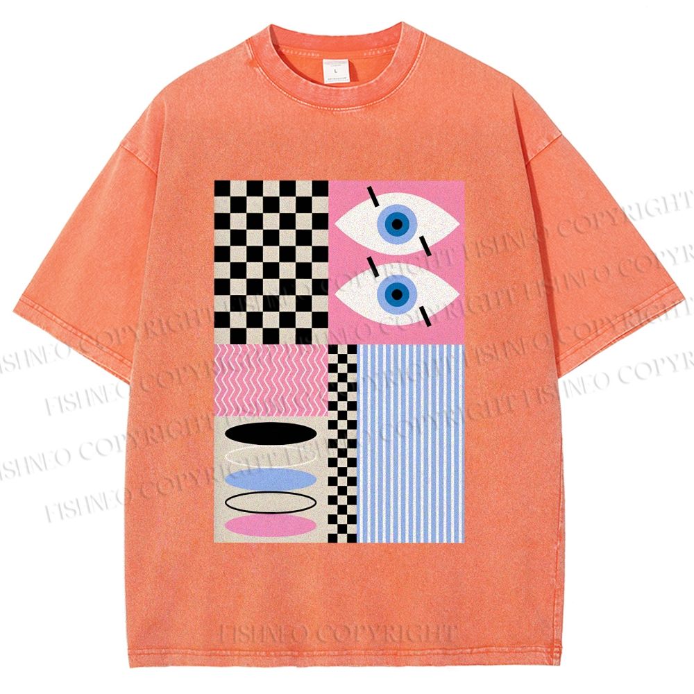 Unisex Geometric Patchwork Printed Washed Tee