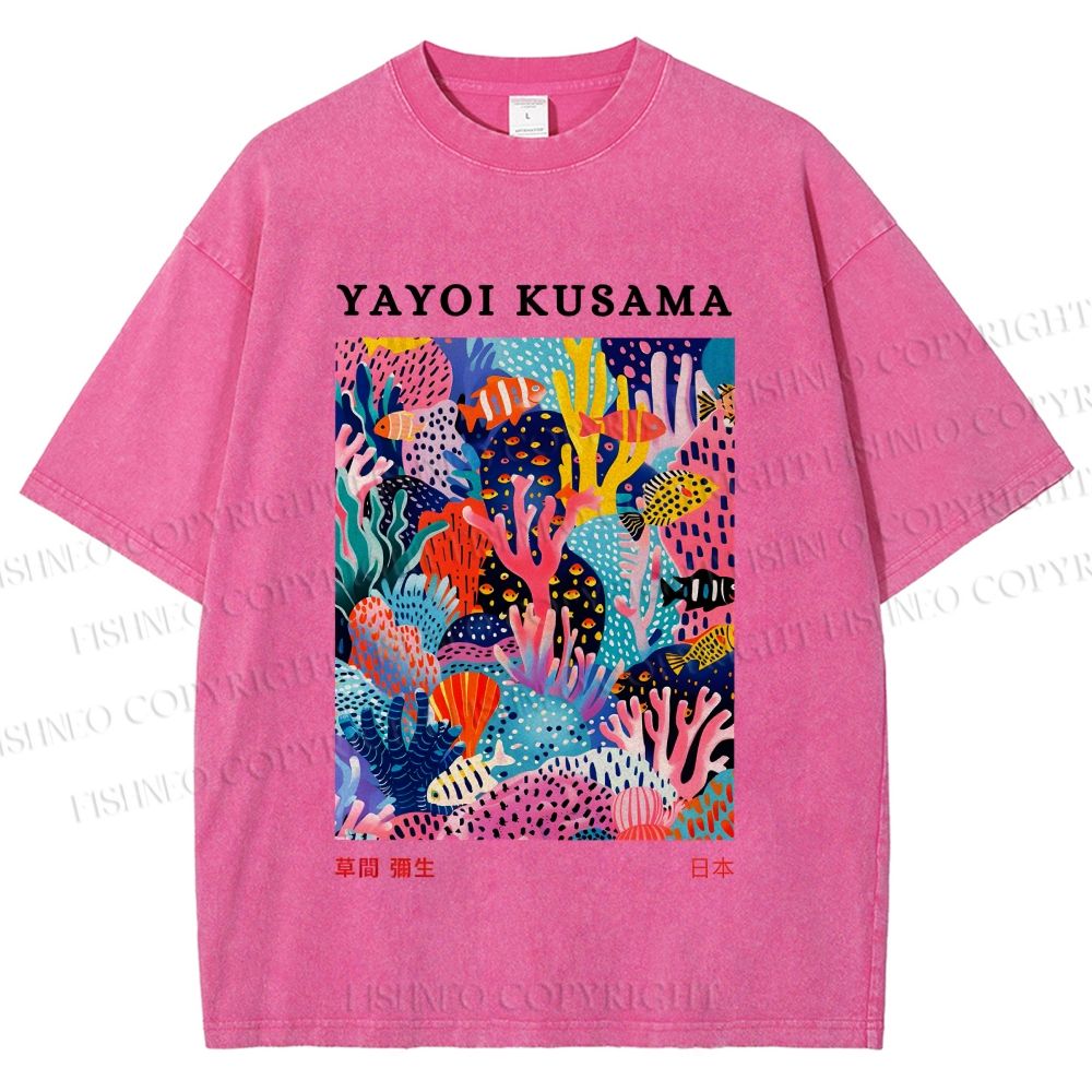 Unisex Yayoi Kusama Coral Fish Printed Washed Tee