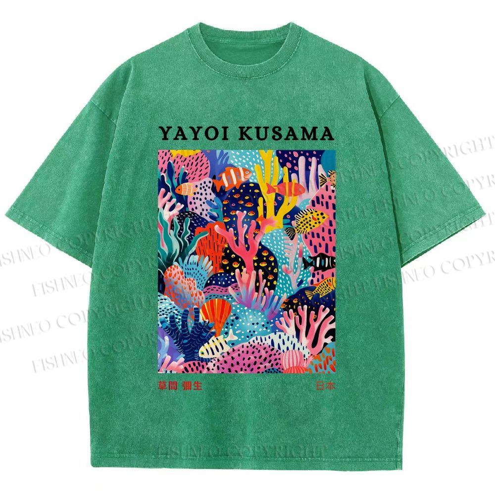 Unisex Yayoi Kusama Coral Fish Printed Washed Tee