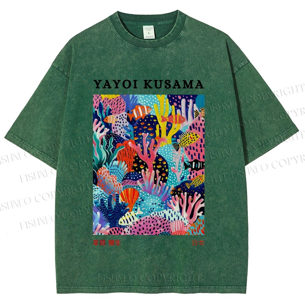 Unisex Yayoi Kusama Coral Fish Printed Washed Tee