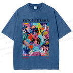 Unisex Yayoi Kusama Coral Fish Printed Washed Tee