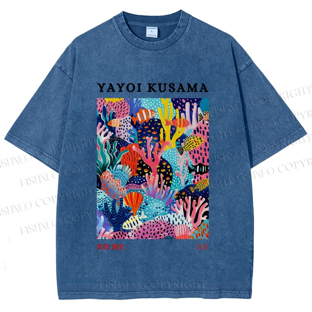 Unisex Yayoi Kusama Coral Fish Printed Washed Tee