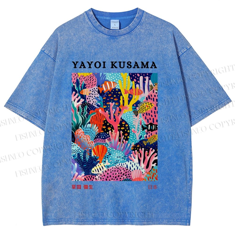 Unisex Yayoi Kusama Coral Fish Printed Washed Tee