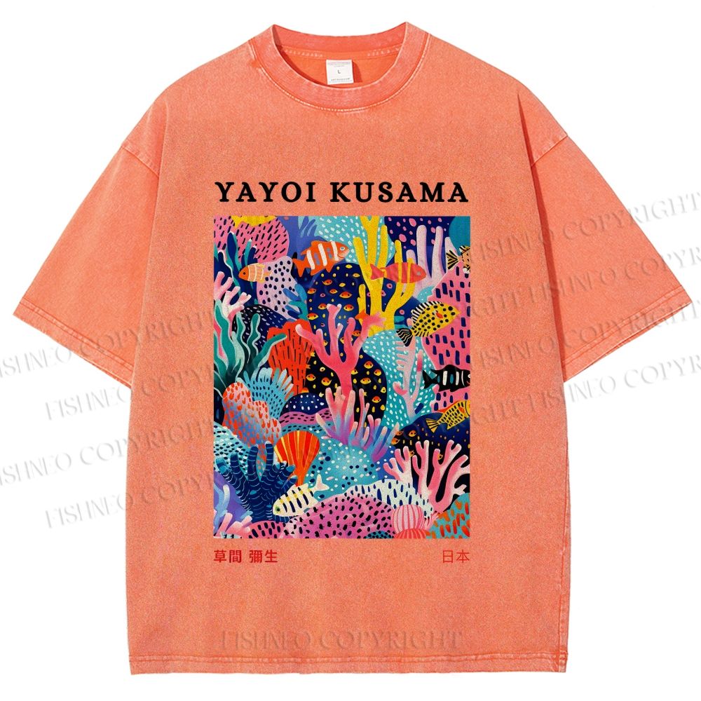 Unisex Yayoi Kusama Coral Fish Printed Washed Tee