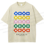 Unisex Bauhaus Colorful Flowers Printed Washed Tee