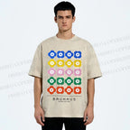 Unisex Bauhaus Colorful Flowers Printed Washed Tee