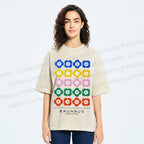 Unisex Bauhaus Colorful Flowers Printed Washed Tee