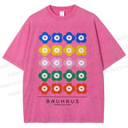Unisex Bauhaus Colorful Flowers Printed Washed Tee
