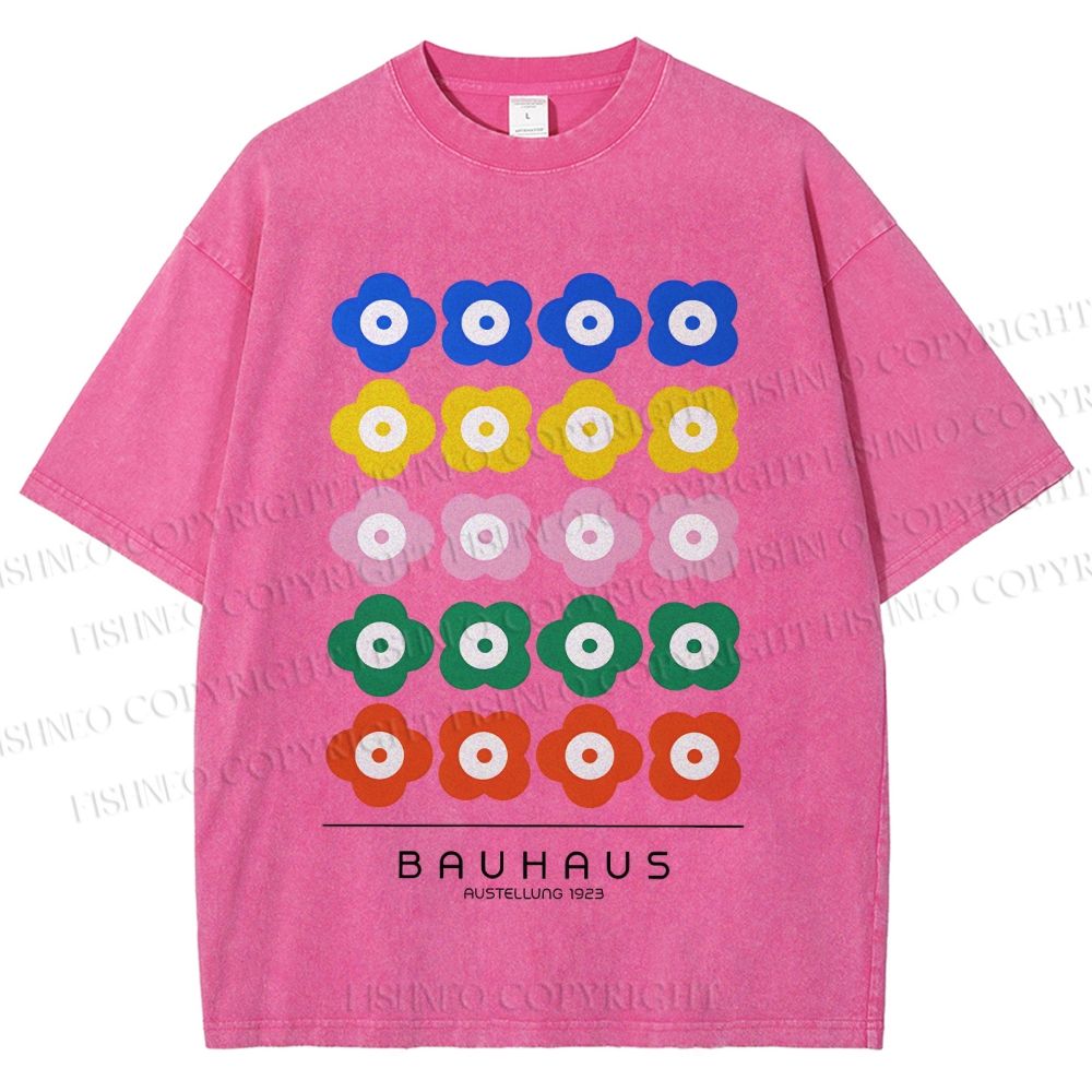 Unisex Bauhaus Colorful Flowers Printed Washed Tee
